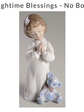 Porcelain Praying Child Figurine with Blue Teddy